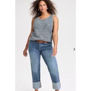 J. Jill Denim fringed cuff High-Rise Straight Leg Jeans Size 14 Blue stretch